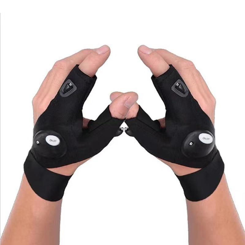 Fingerless LED Work Gloves with Dual Finger Lights and Adjustable Strap