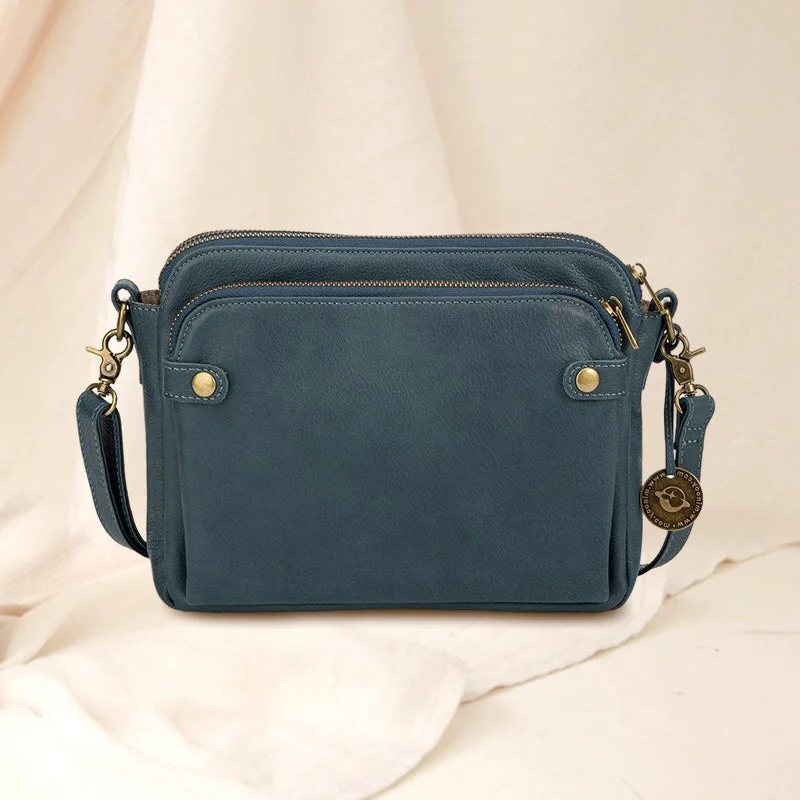 Full-Grain Leather Crossbody Bag with Detachable Strap and Card Slots, Fits 10in Tablet
