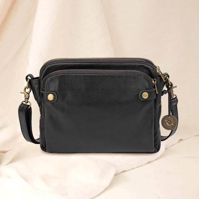Full-Grain Leather Crossbody Bag with Detachable Strap and Card Slots, Fits 10in Tablet