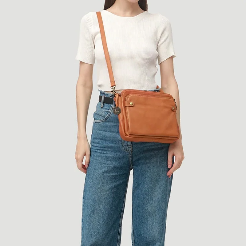 Full-Grain Leather Crossbody Bag with Detachable Strap and Card Slots, Fits 10in Tablet