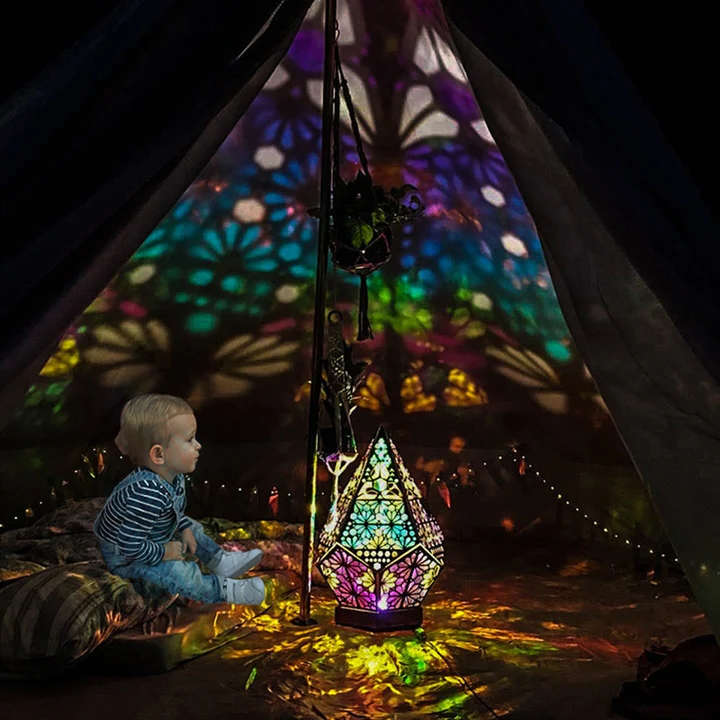 Bohemian Projection Lamp, Colorful Wooden USB Night Light