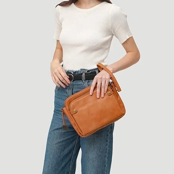 Full-Grain Leather Crossbody Bag with Detachable Strap and Card Slots, Fits 10in Tablet