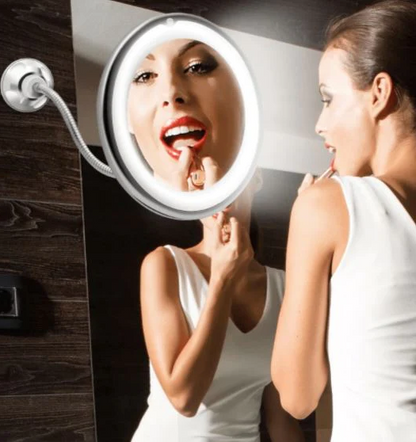 Magnifying Makeup Mirror with 14 LED Bulbs and Flexible Gooseneck, Suction Cup Base