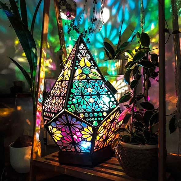 Bohemian Projection Lamp, Colorful Wooden USB Night Light