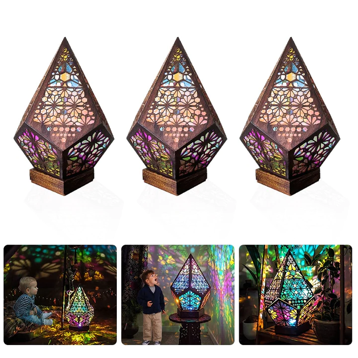 Bohemian Projection Lamp, Colorful Wooden USB Night Light