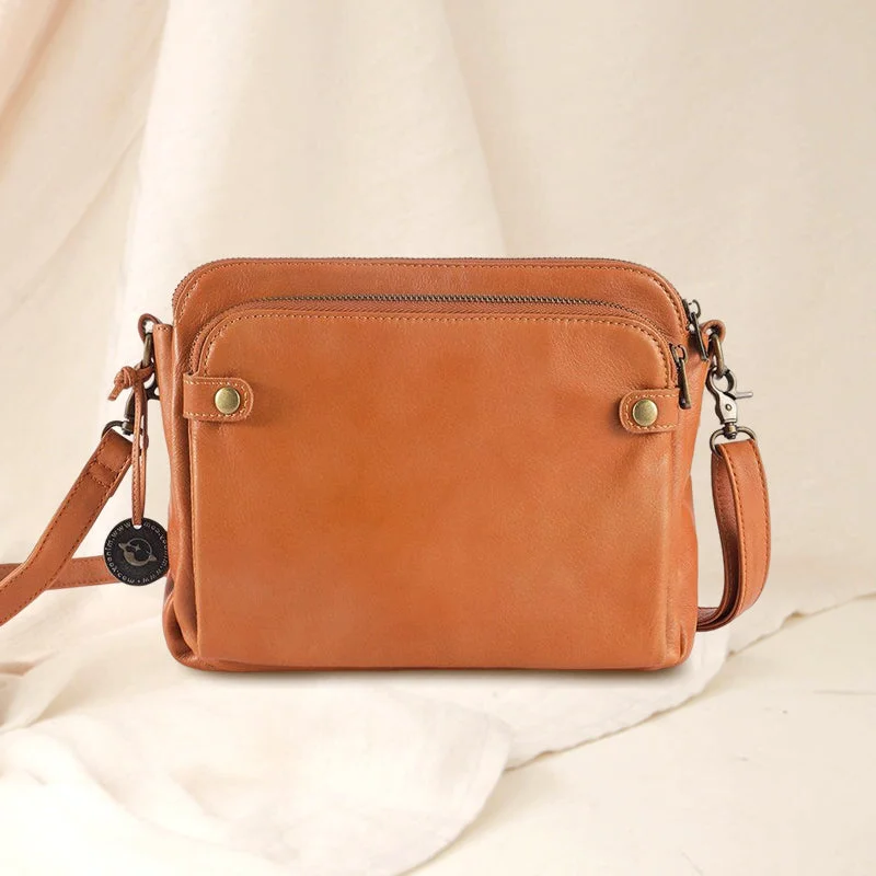 Full-Grain Leather Crossbody Bag with Detachable Strap and Card Slots, Fits 10in Tablet