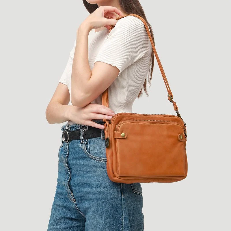 Full-Grain Leather Crossbody Bag with Detachable Strap and Card Slots, Fits 10in Tablet
