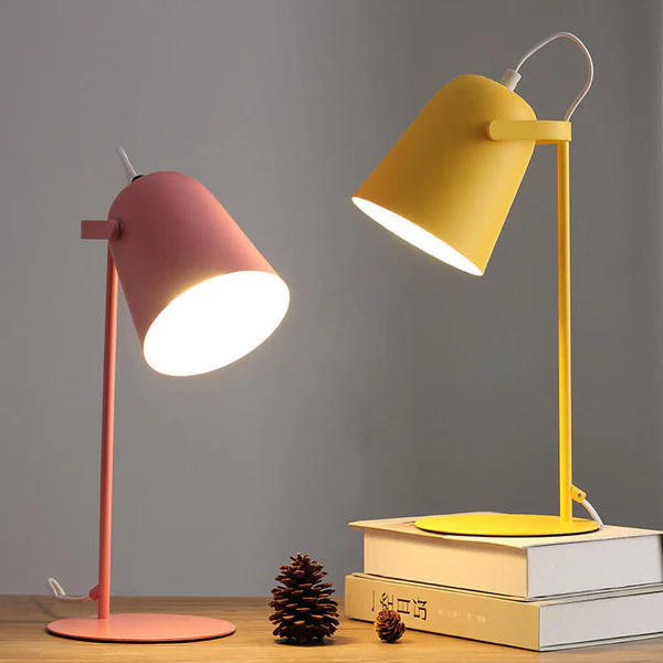 Table Lamp with Macaron Pastel Finish and Iron Bucket Shape, Plug-in E26 Base