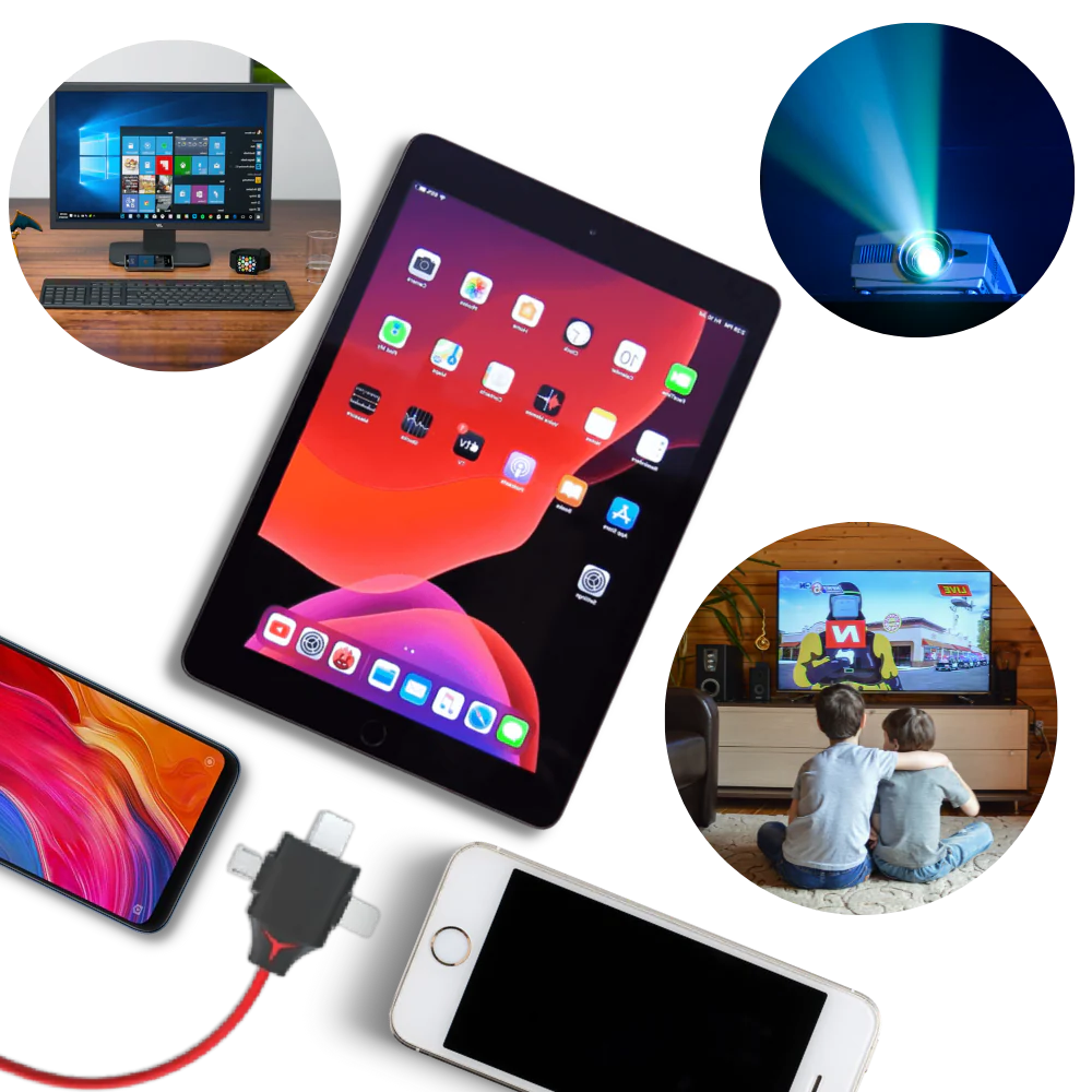 Mobile Screen to TV HDMI Adapter with Three Device Tips and Power Cable