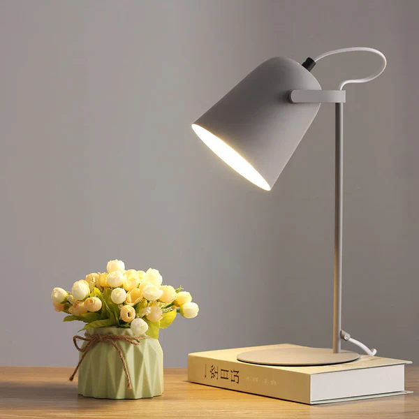 Table Lamp with Macaron Pastel Finish and Iron Bucket Shape, Plug-in E26 Base