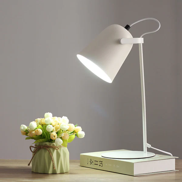 Table Lamp with Macaron Pastel Finish and Iron Bucket Shape, Plug-in E26 Base