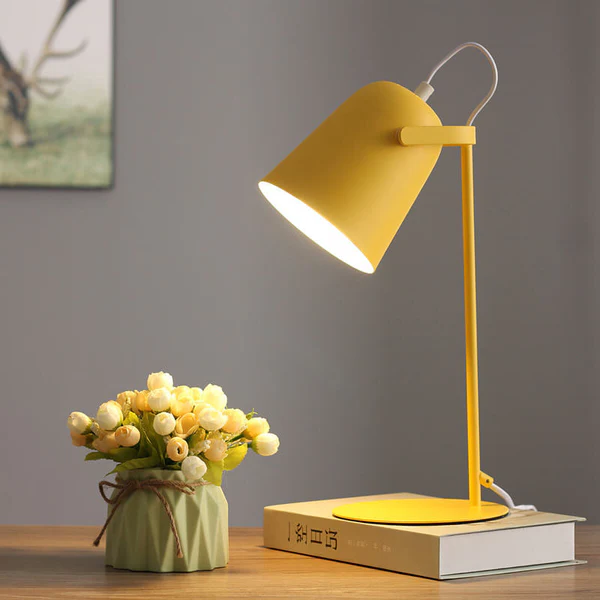 Table Lamp with Macaron Pastel Finish and Iron Bucket Shape, Plug-in E26 Base