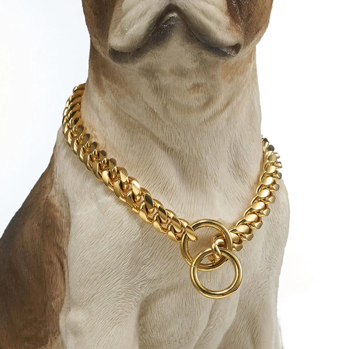 Solid Steel Chain Collar for Dogs with Polished Finish and Chew Resistant Construction