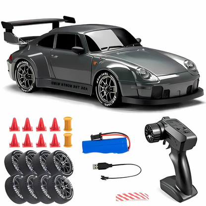 4WD RC Drift Car with Swappable Drift Tires and Rechargeable Battery, LED Track Lighting