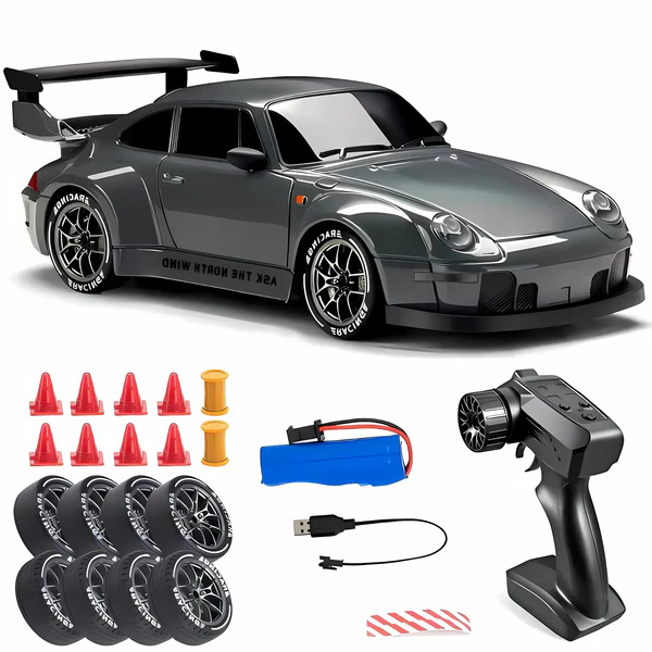 4WD RC Drift Car with Swappable Drift Tires and Rechargeable Battery, LED Track Lighting