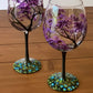Hand Painted Wine Glasses with Seasonal Tree Artwork, Dishwasher Safe