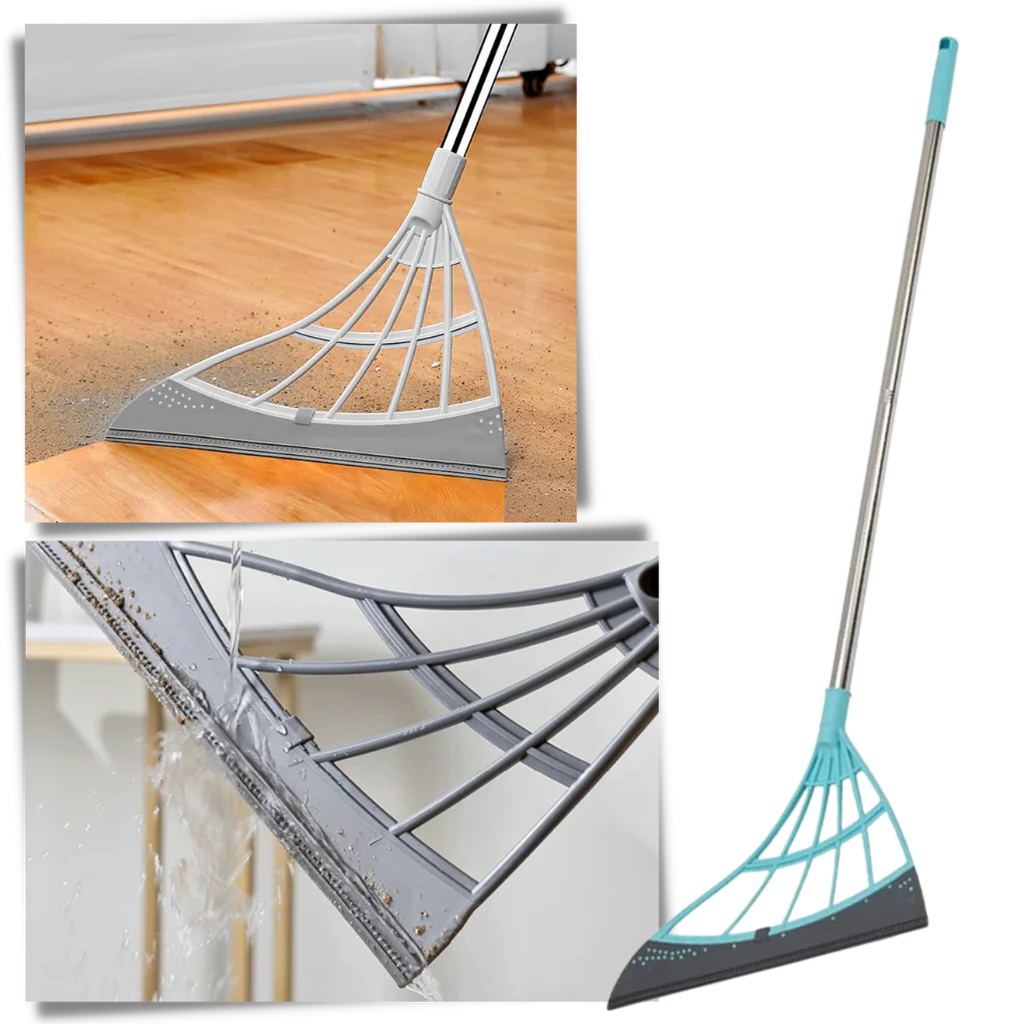 Extendable Rubber Broom with 53.1 Inch Reach and 12.2 Inch Blade for Multiple Surfaces