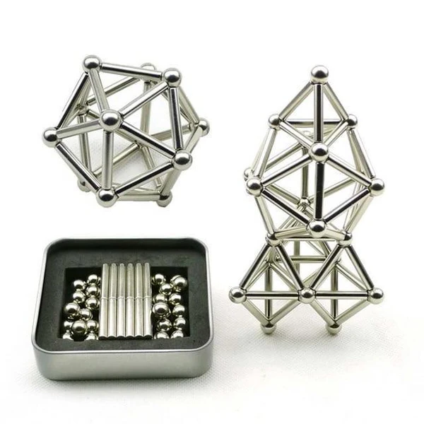 Magnetic Building Set with Metal Tin, 63-Piece Rod Ball Connector Kit