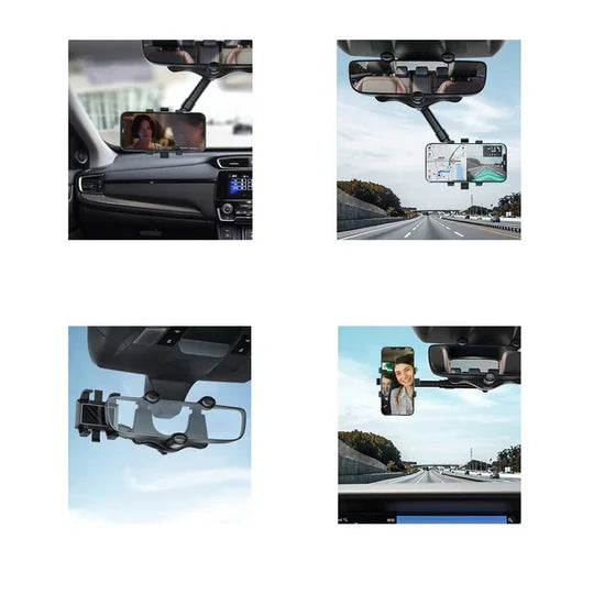 sjbackyard Rotatable and Retractable Car Phone Holder 360 Degree Rear View Mirror Mount