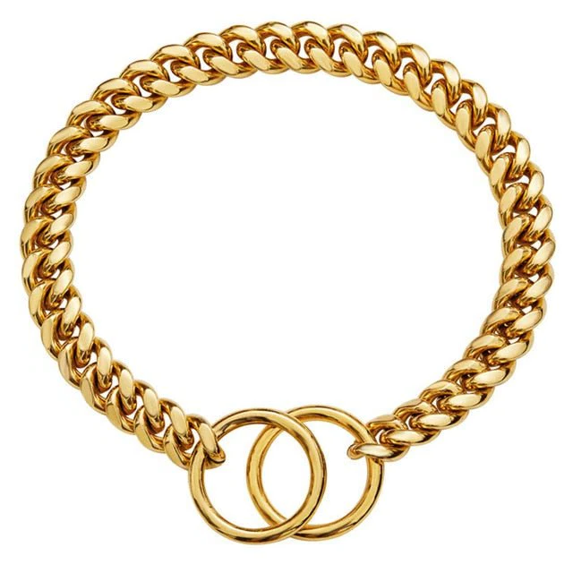 Solid Steel Chain Collar for Dogs with Polished Finish and Chew Resistant Construction