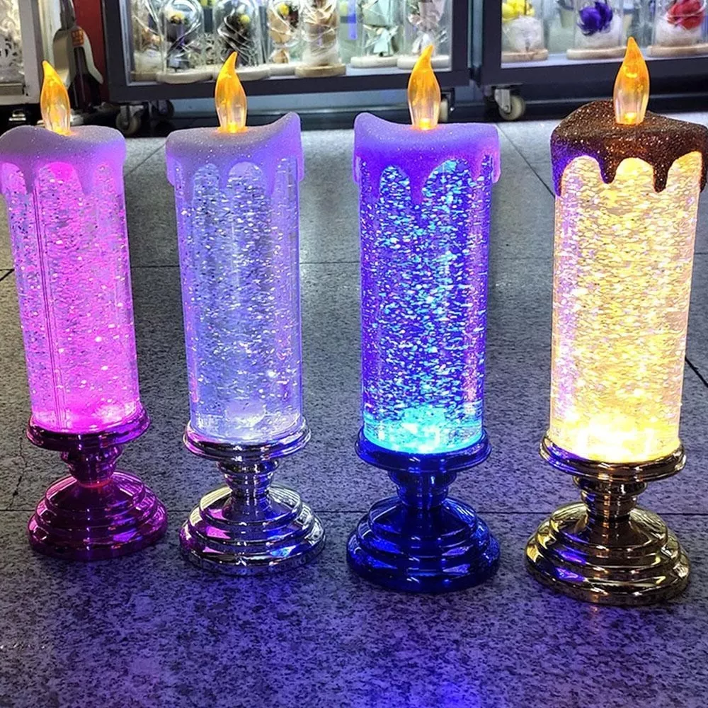 Color Changing LED Liquid Candle with Spinning Glitter and Flame Effect, USB or Battery