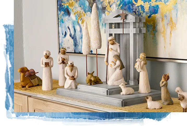 Barn Wood Nativity Set with Handcrafted Stable and Six Figurines, Reclaimed Finish