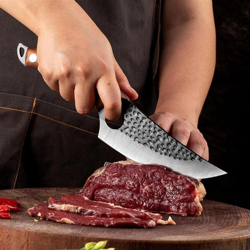 Kitchen Knife with Cherry Wood Handle and Finger Notch Control