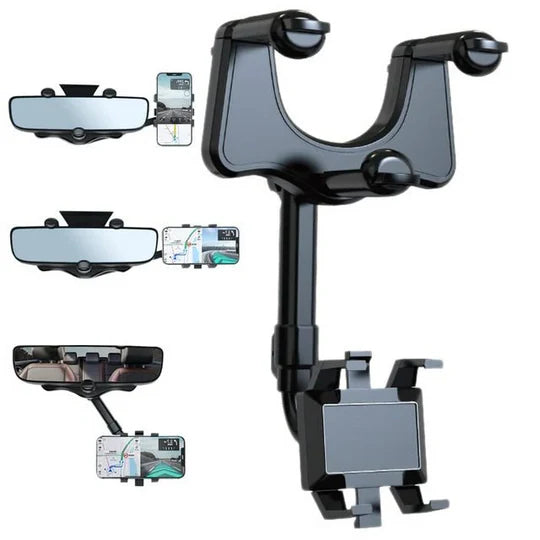 sjbackyard Rotatable and Retractable Car Phone Holder 360 Degree Rear View Mirror Mount