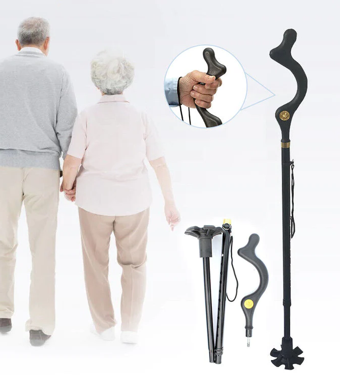 Adjustable Walking Stick with Ergonomic Grip and 360-Degree Tip, 12 Height Settings