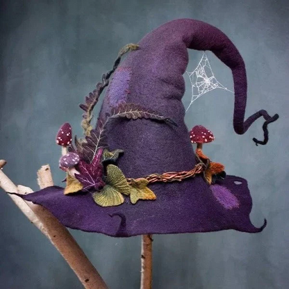 Felt Witch Hat with Merino Wool and Hand Dyed Silk Accents