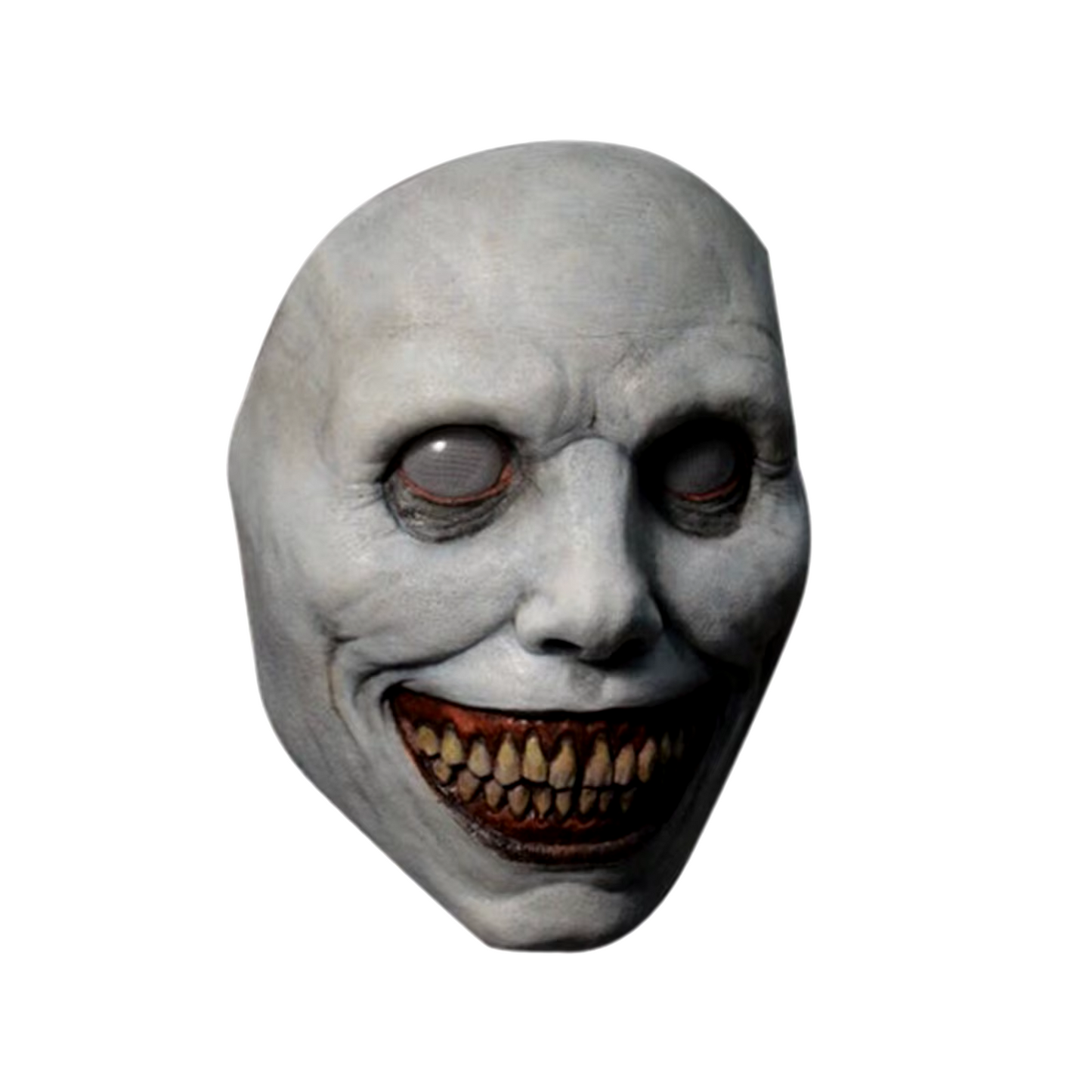 Full Face Smiling Demon Mask with Wide Grin and White Eyes for Halloween Costumes