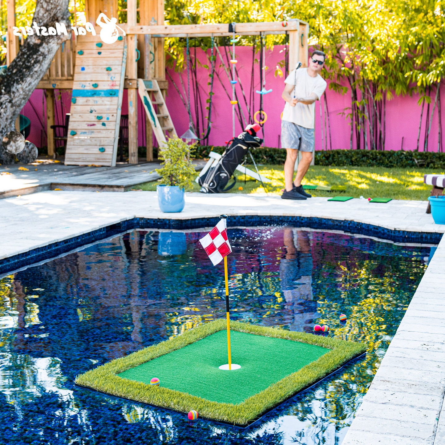 Golf Chipping Mat with Floating Foam Balls and Flag, 2x3 Feet