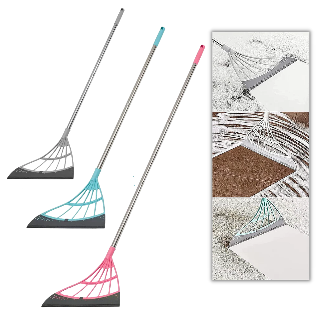 Extendable Rubber Broom with 53.1 Inch Reach and 12.2 Inch Blade for Multiple Surfaces