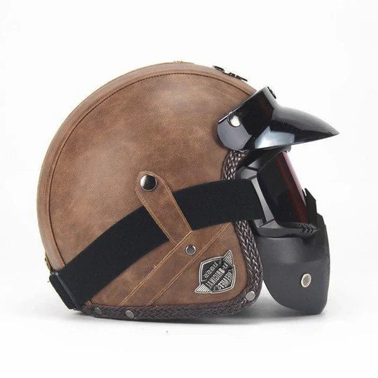 Classic Open Face Motorcycle Helmet with Retro Goggles