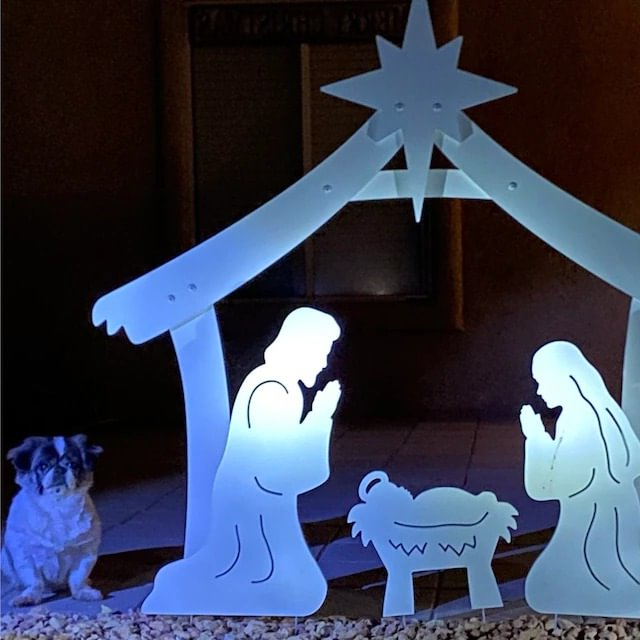 Pvc Nativity Outdoor Nativity Set with Waterproof PVC Stable and Three Sculpted Fig