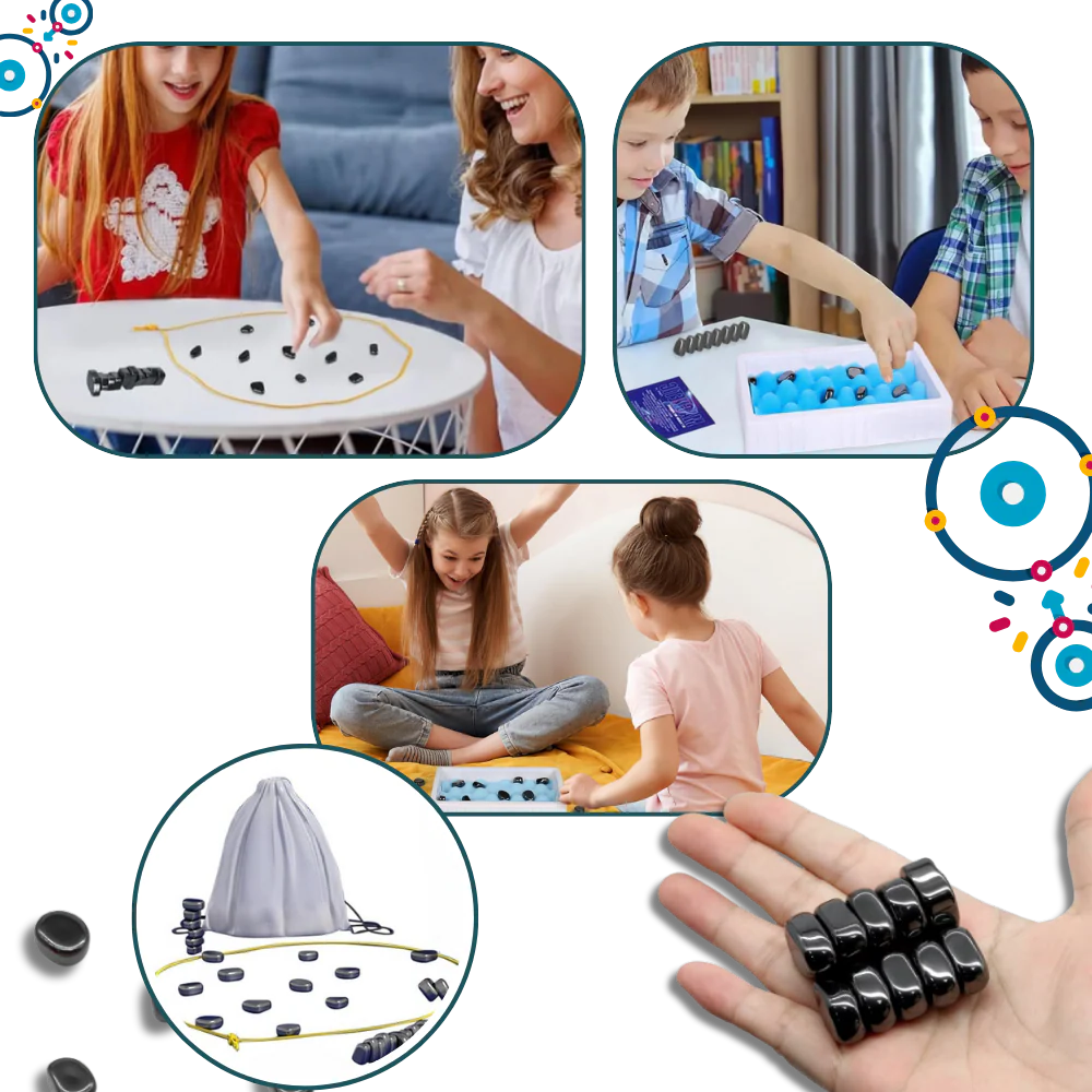 Magnetic Chess Set with 20 Repelling Pieces and Adjustable Rope Ring, Portable Pouch