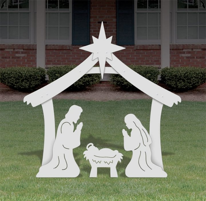 Outdoor Nativity Set with Waterproof PVC Stable and Three Sculpted Figures, 20x16x11 in