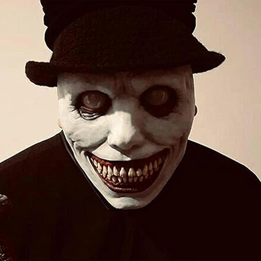 Full Face Smiling Demon Mask with Wide Grin and White Eyes for Halloween Costumes