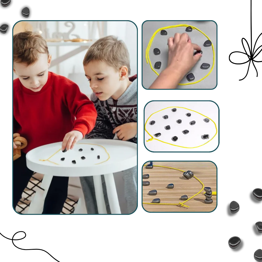 Magnetic Chess Set with 20 Repelling Pieces and Adjustable Rope Ring, Portable Pouch
