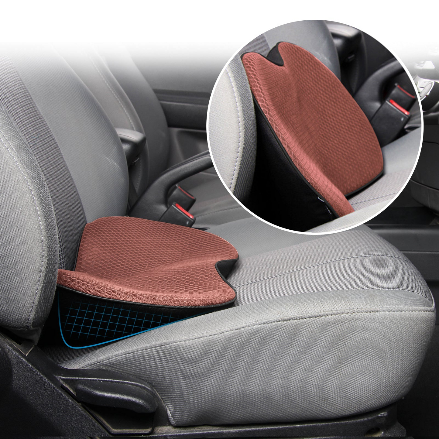 Car Seat Cushion with Memory Foam and 3.5-Inch Height Boost, Removable Breathable Cover