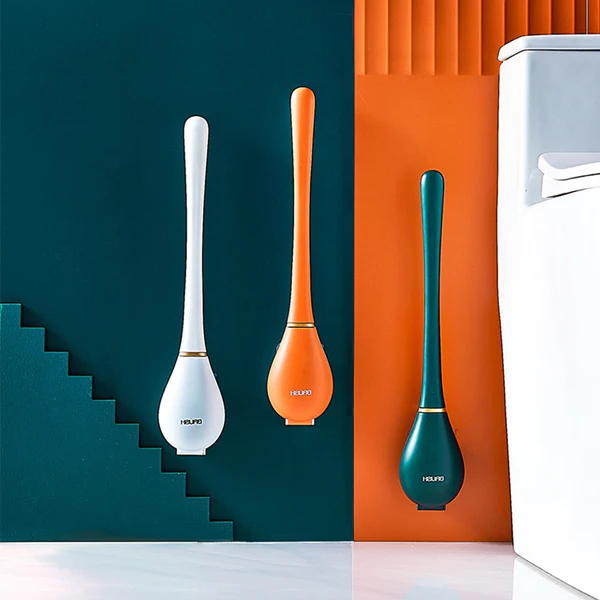 Flat Head Toilet Brush with Silicone Nubs and Wall Mount Holder