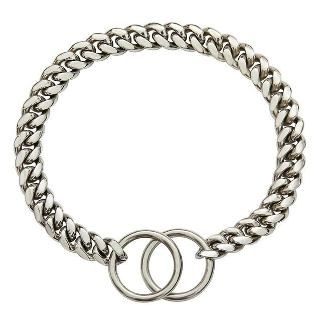 Solid Steel Chain Collar for Dogs with Polished Finish and Chew Resistant Construction