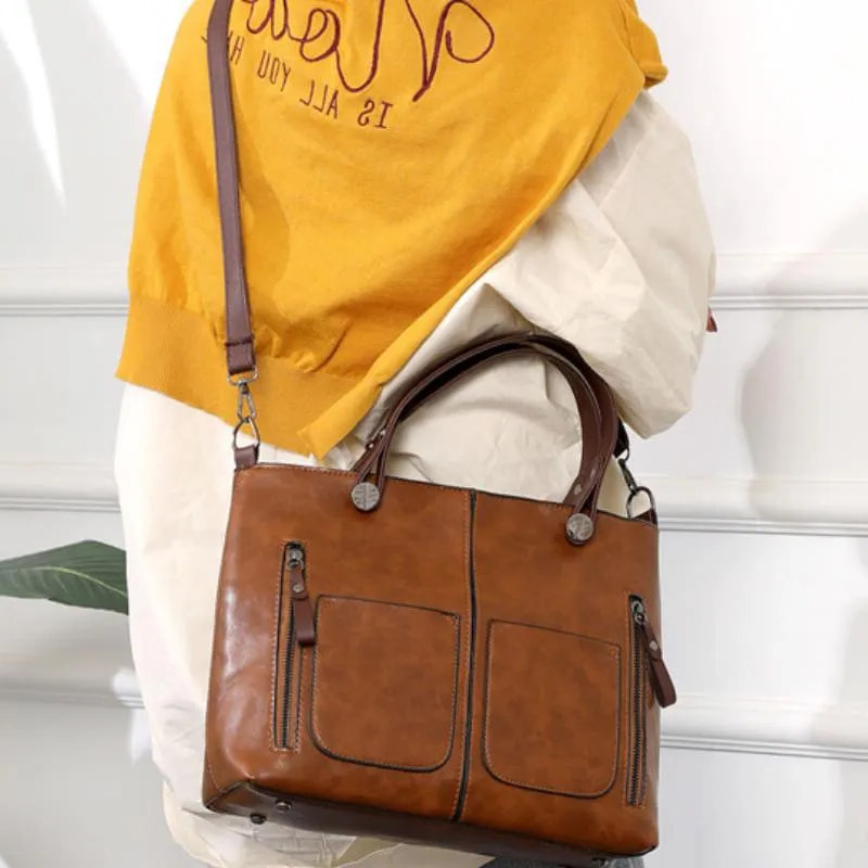 Leather Crossbody Bag with Padded Tablet Sleeve and Adjustable Strap, 10 x 3 x 7 in