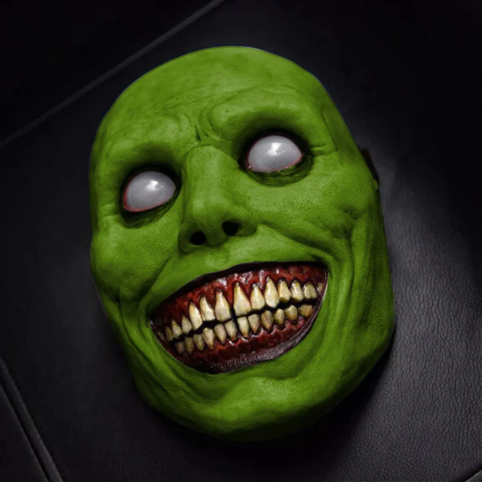 Full Face Smiling Demon Mask with Wide Grin and White Eyes for Halloween Costumes