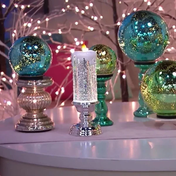 Color Changing LED Liquid Candle with Spinning Glitter and Flame Effect, USB or Battery