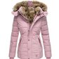 Womens Quilted Winter Coat with Faux Fur Lined Hood and Adjustable Drawstrings
