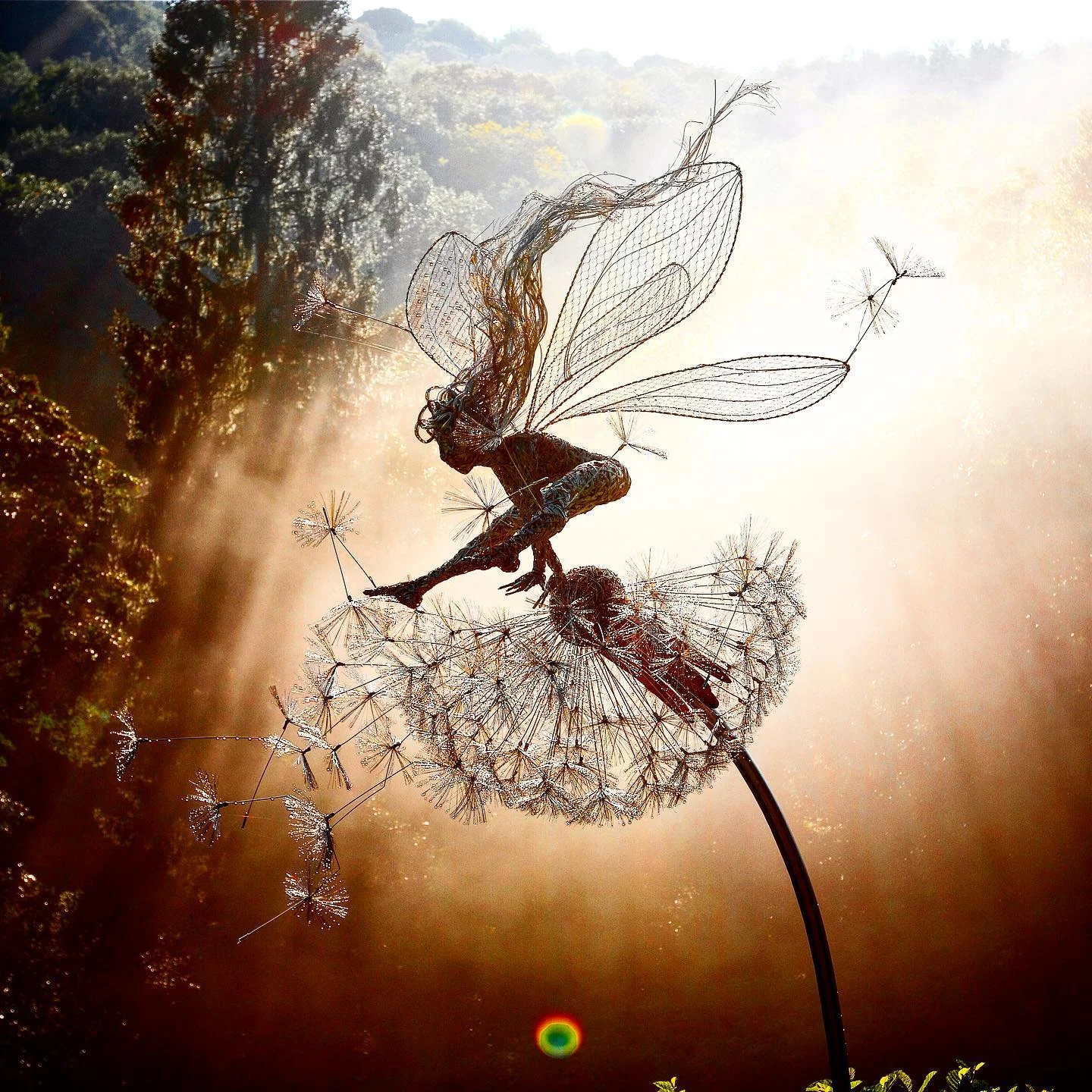 Metal Fairy Garden Stake with Dandelion Design, 25-45 Inches Tall