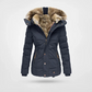 Womens Quilted Winter Coat with Faux Fur Lined Hood and Adjustable Drawstrings