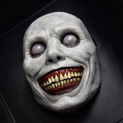 Full Face Smiling Demon Mask with Wide Grin and White Eyes for Halloween Costumes