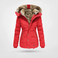 Womens Quilted Winter Coat with Faux Fur Lined Hood and Adjustable Drawstrings